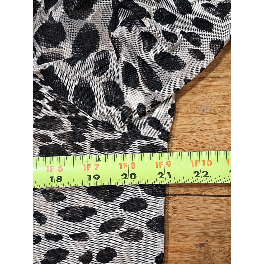 Damee Blouse Top Women Large Gray Leopard Mesh Ruffle Collar‎ Balloon Hem Sleeve - Picture 7 of 10
